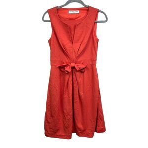 Trina Turk Women Sheath Dress Ruched Waist Bow Tie Lined Sleeveless Orange Sz S*